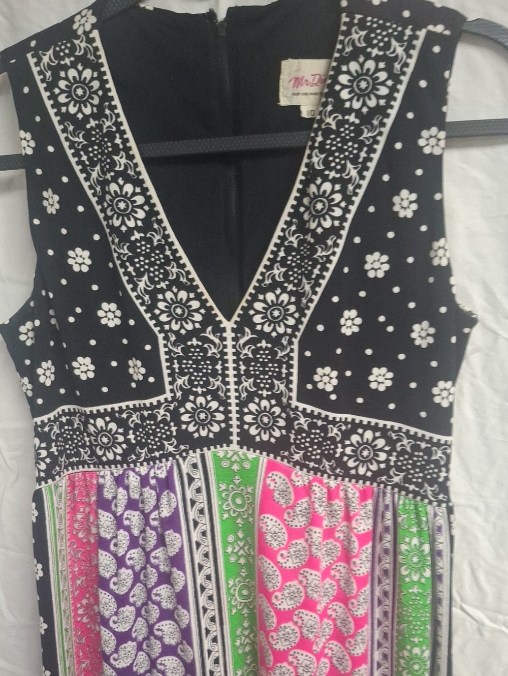 VTG Mr. Dino Signed Maxi Dress Sleeveless Mod Psychedelic Patchwork Paisley [INS
